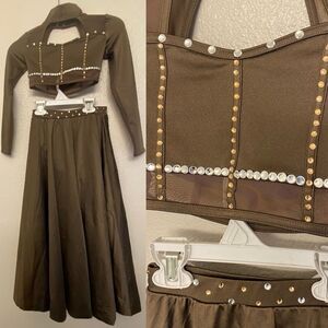 Weissman custom solo dance costume 2 piece brown maxi skirt caged top SH12603 IC